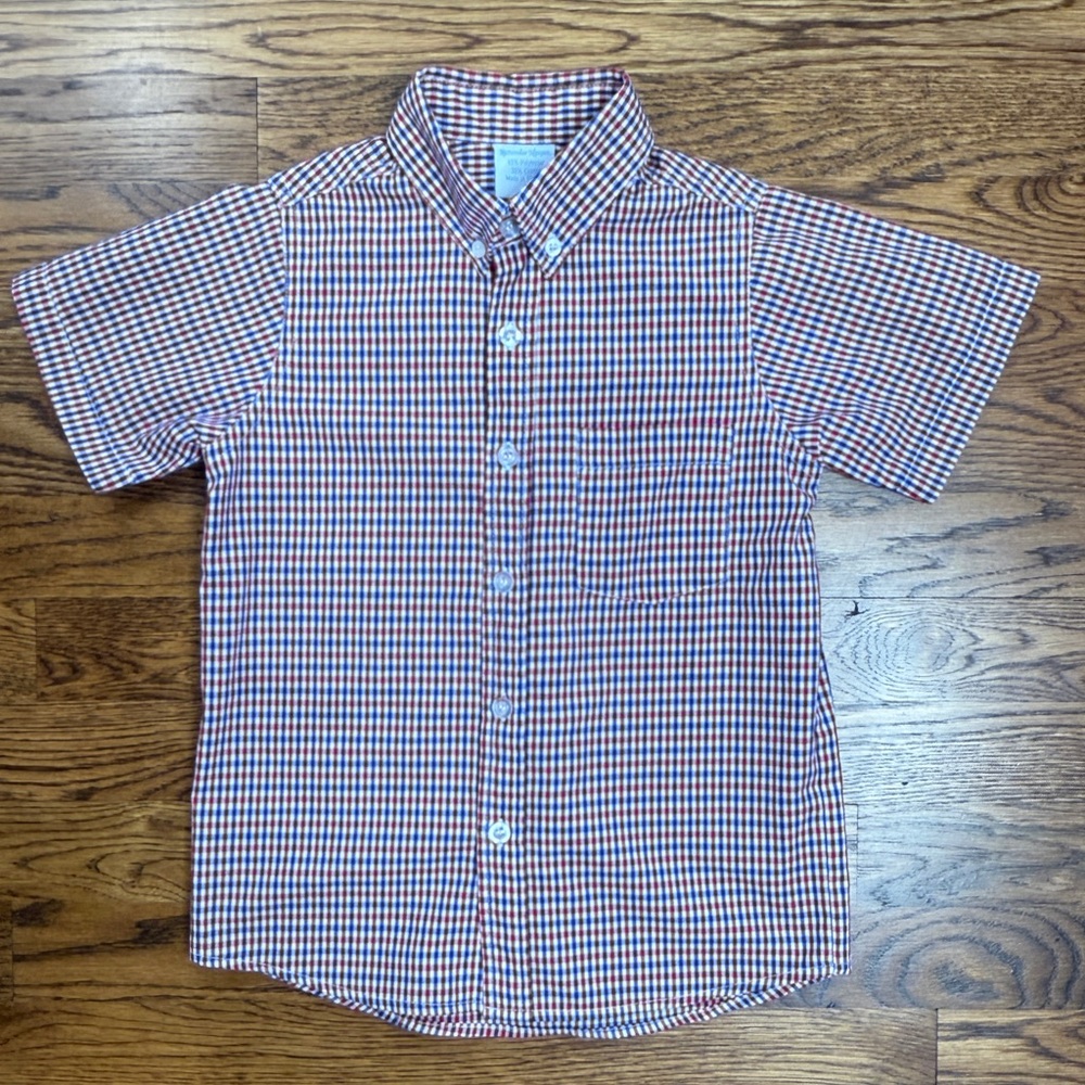 Remember Nguyen Boys Red, White, Blue Checked Short Sleeve Shirt Size 4